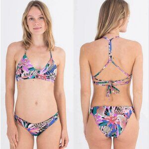 Hurley Pink and Blue Jungle Tropical Bikini Set - Size XS